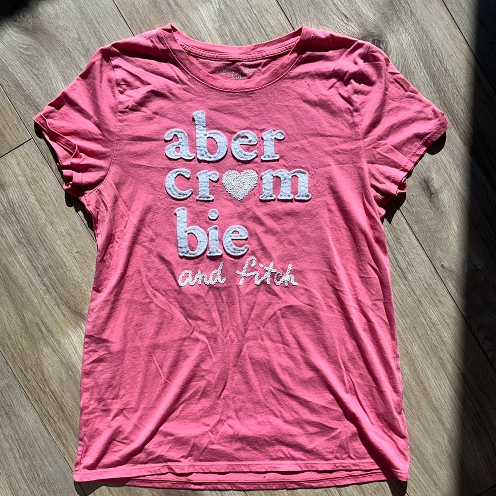 ABERCROMBIE & FITCH Rare Vintage y2k Pink & White Sequin Short Sleeve T Shirt